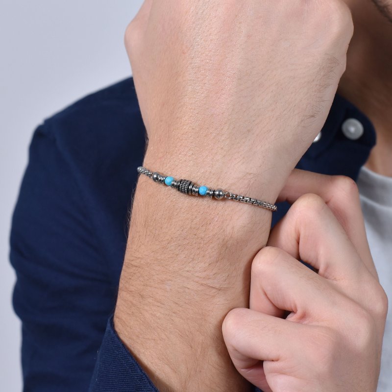 Luca Barra - Bracciale Uomo Acciaio - Pietre Turchesi - Design Moderno