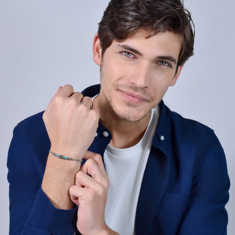 Luca Barra - Bracciale Uomo Acciaio - Pietre Turchesi - Design Moderno