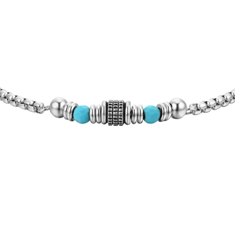 Luca Barra - Bracciale Uomo Acciaio - Pietre Turchesi - Design Moderno