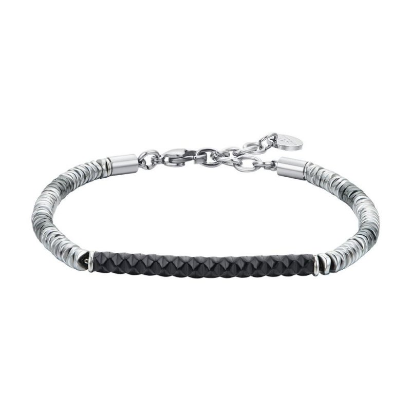 Luca Barra - Bracciale Uomo Acciaio - Piastra Ip Nero - Ematite