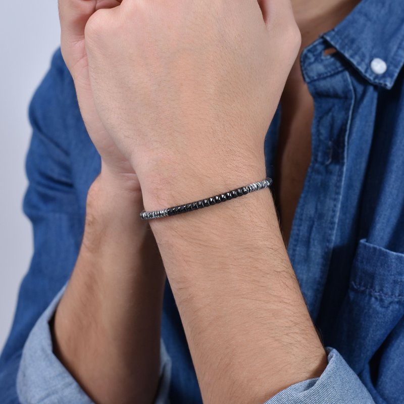 Luca Barra - Bracciale Uomo Acciaio - Piastra Ip Nero - Ematite