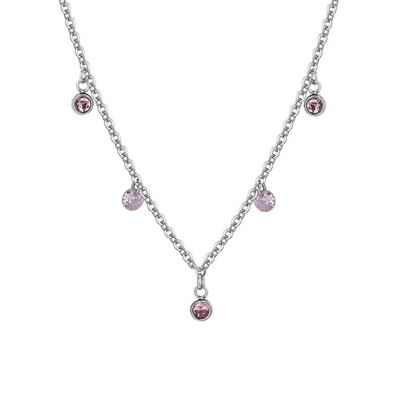Luca Barra - Collana Donna Acciaio - Cristalli Rosa - Zirconi