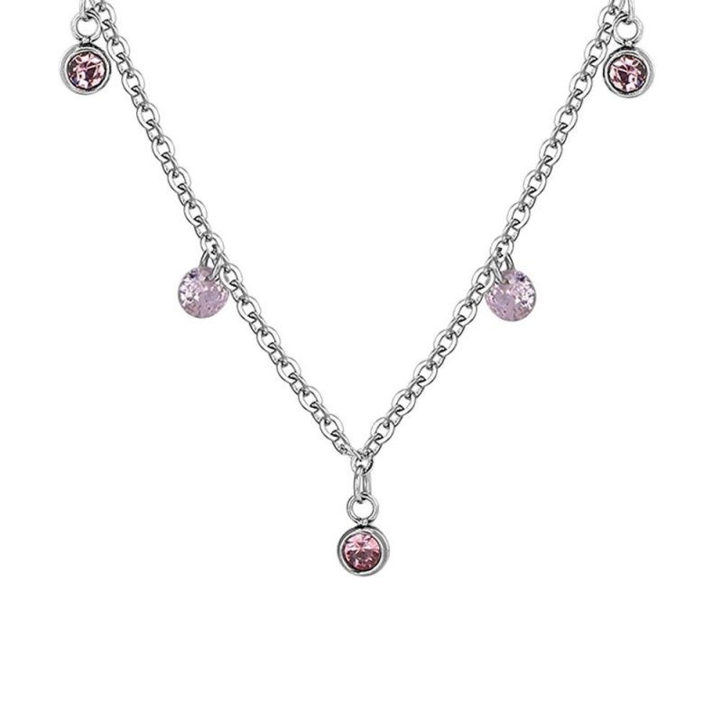 Luca Barra - Collana Donna Acciaio - Cristalli Rosa - Zirconi