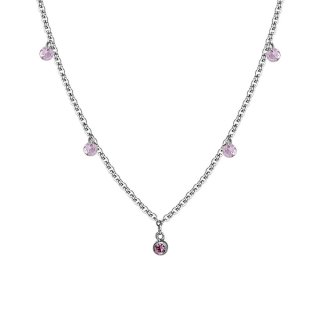 Luca Barra - Collana Lunga Donna - Acciaio - Cristalli Rosa