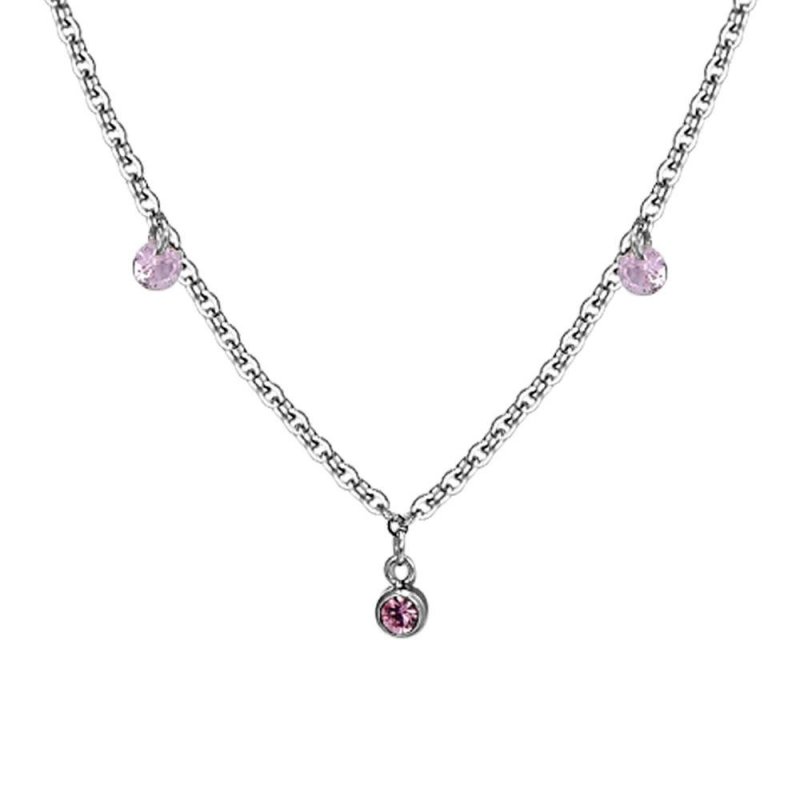 Luca Barra - Collana Lunga Donna - Acciaio - Cristalli Rosa