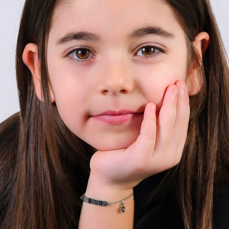 Luca Barra - Bracciale Bambina Acciaio - Stella - Piastra Personalizzabile