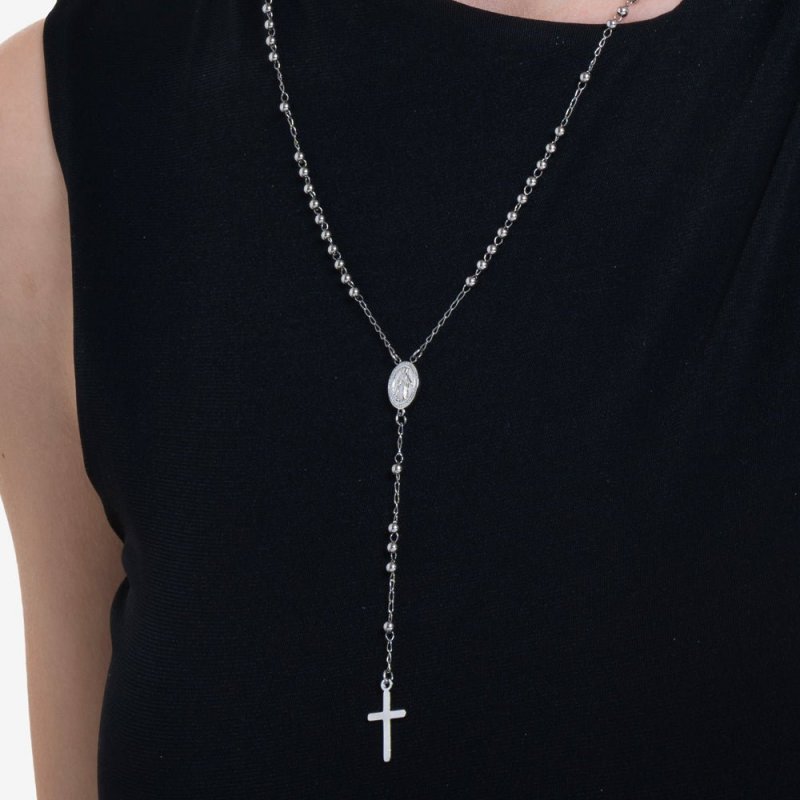 Luca Barra - Collana Rosario Donna - Acciaio - Sfere 3Mm