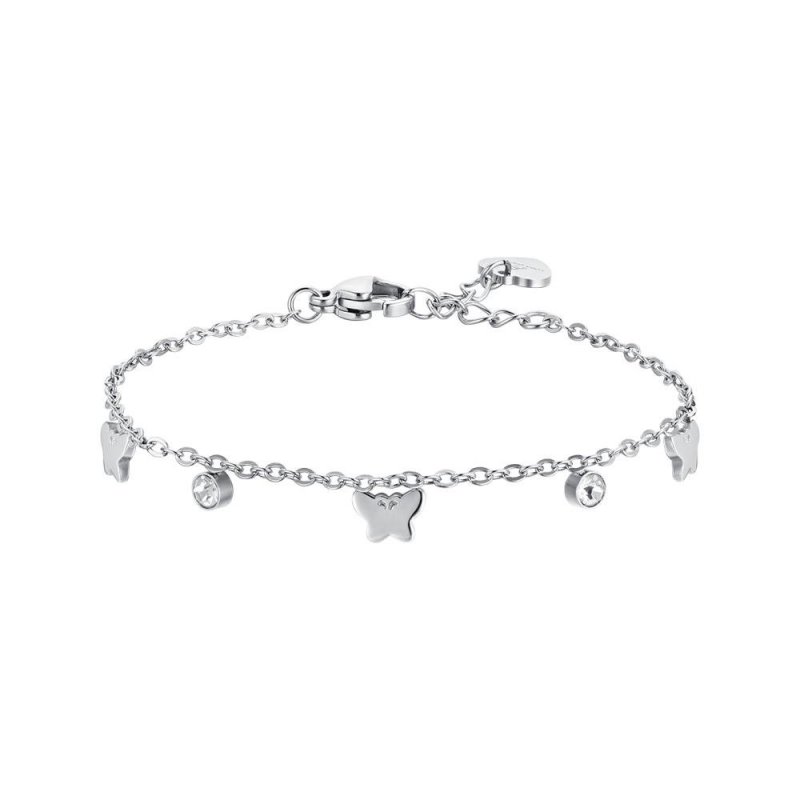 Luca Barra - Bracciale Bambina Farfalle - Acciaio - Cristalli Bianchi