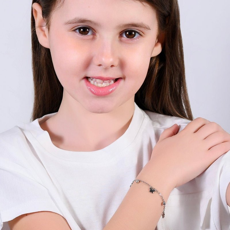 Luca Barra - Bracciale Bambina Farfalle - Acciaio - Cristalli Bianchi