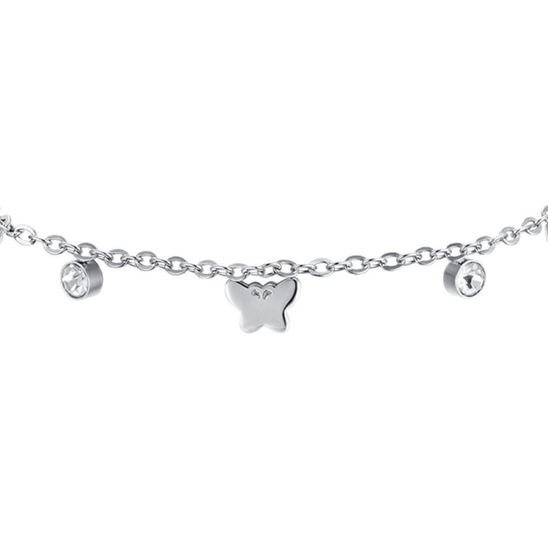 Luca Barra - Bracciale Bambina Farfalle - Acciaio - Cristalli Bianchi