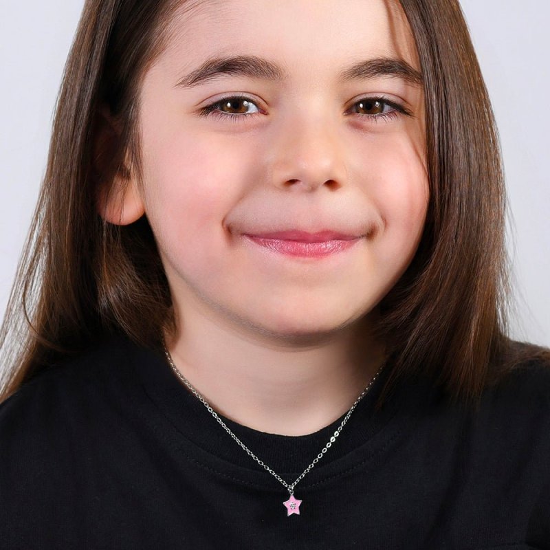 Luca Barra - Collana Bambina Stella - Acciaio - Smalto Rosa