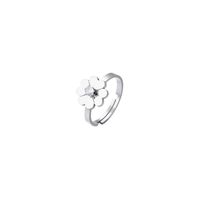 Luca Barra - Anello Donna Quadrifoglio - Acciaio - Zircone Bianco