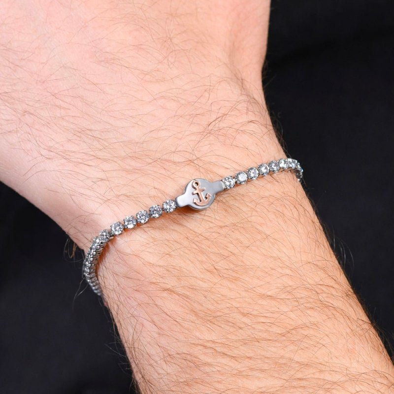 Luca Barra - Bracciale Tennis Uomo - Acciaio - Zirconi Bianchi