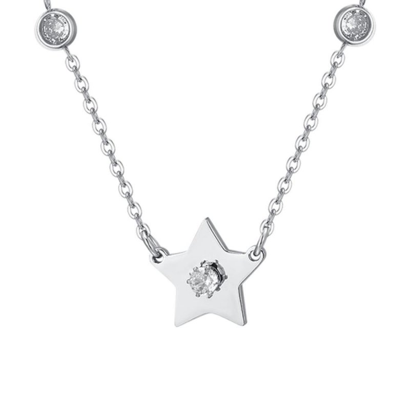 Luca Barra - Collana Donna Stelle - Acciaio - Zirconi Bianchi