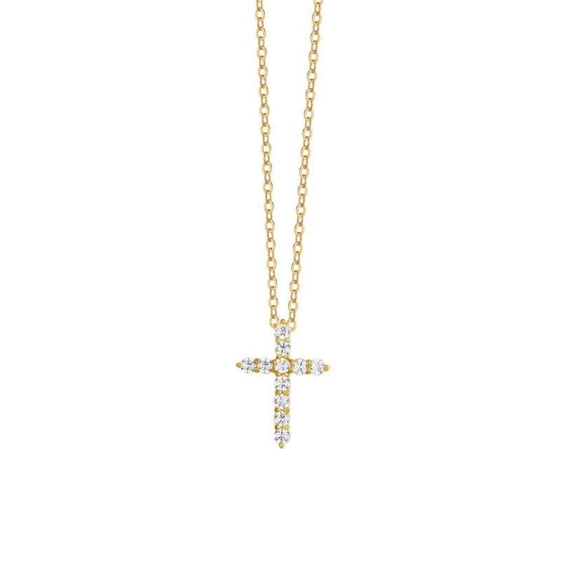 Luca Barra - Collana Donna Croce - Acciaio Ip Gold - Zirconi Bianchi