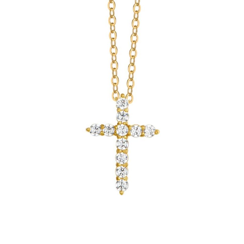 Luca Barra - Collana Donna Croce - Acciaio Ip Gold - Zirconi Bianchi