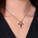 Luca Barra - Collana Donna Croce - Acciaio - Zirconi Multicolor