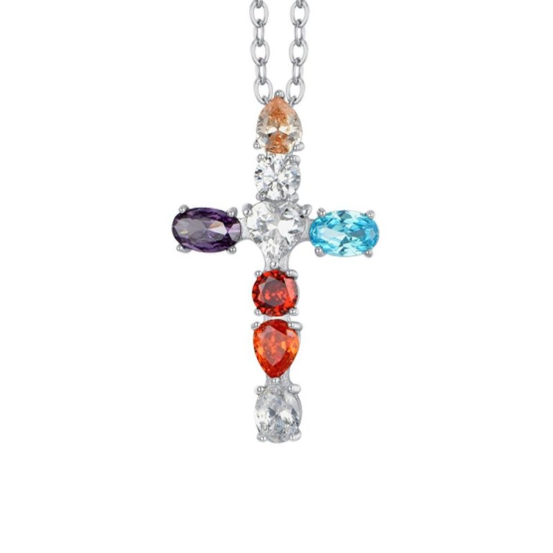 Luca Barra - Collana Donna Croce - Acciaio - Zirconi Multicolor
