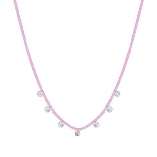 Luca Barra - Collana Donna - Acciaio - Cristalli Rosa - Zirconi Bianchi