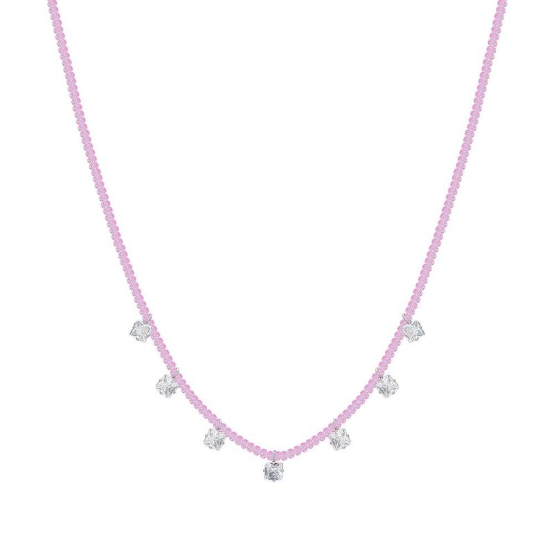 Luca Barra - Collana Donna - Acciaio - Cristalli Rosa - Zirconi Bianchi