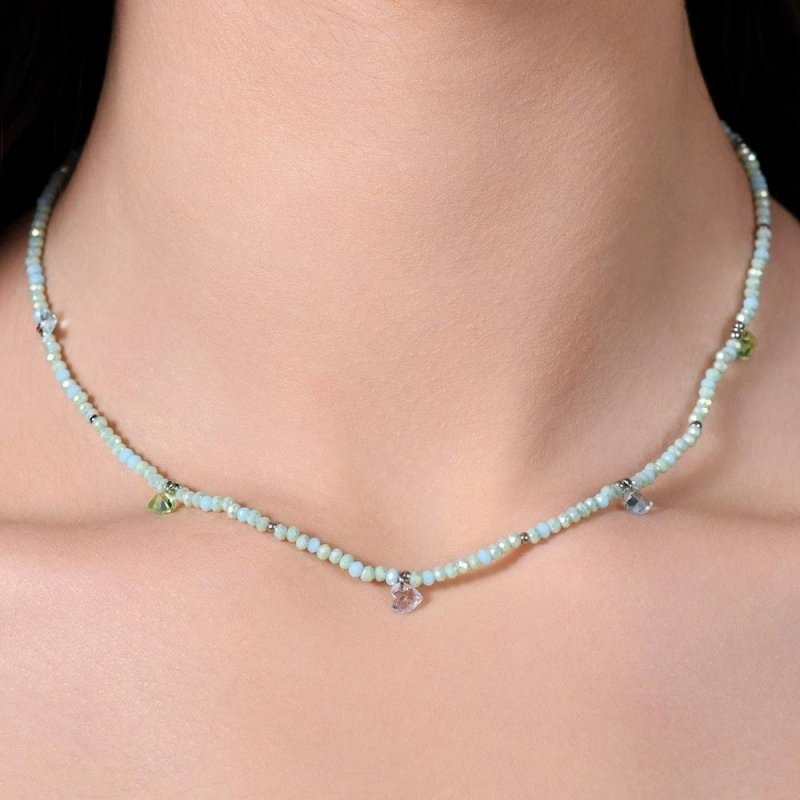 Luca Barra - Collana Donna Acciaio - Pietre Verde Acqua - Cristalli