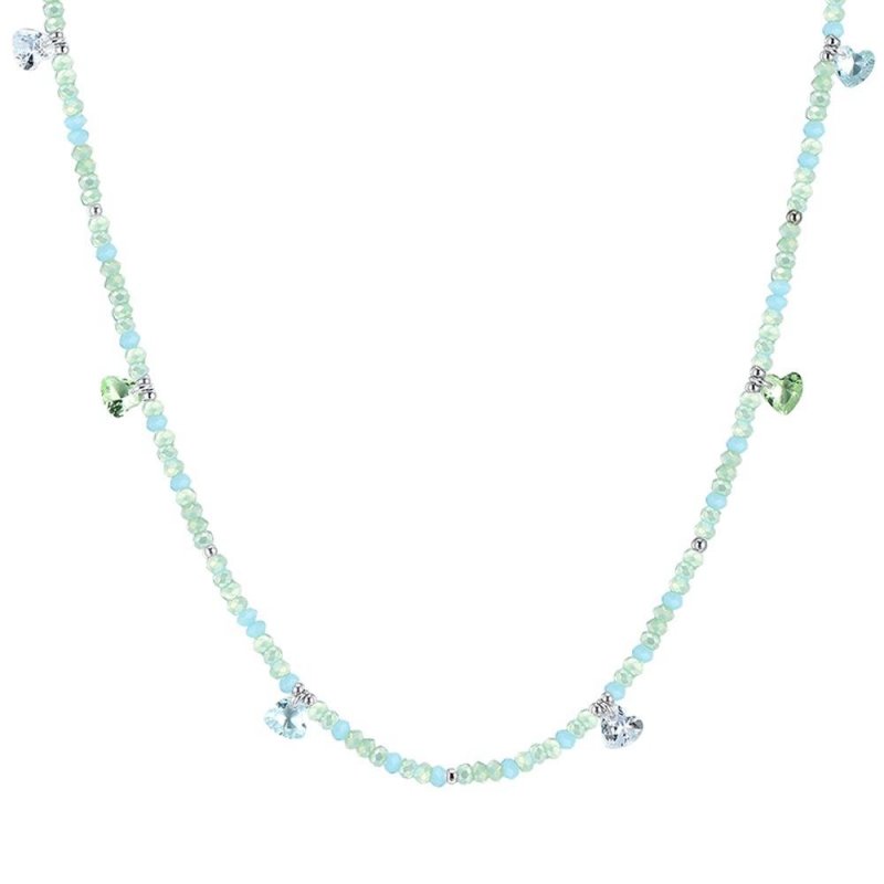 Luca Barra - Collana Donna Acciaio - Pietre Verde Acqua - Cristalli