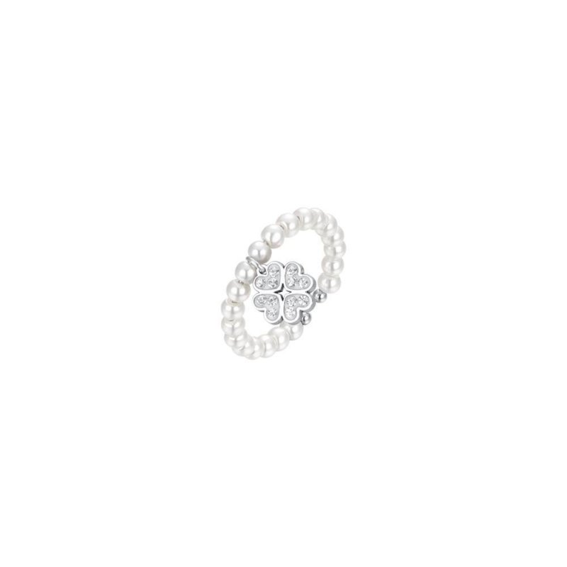 Luca Barra - Anello Donna Acciaio - Perle Sintetiche - Quadrifoglio