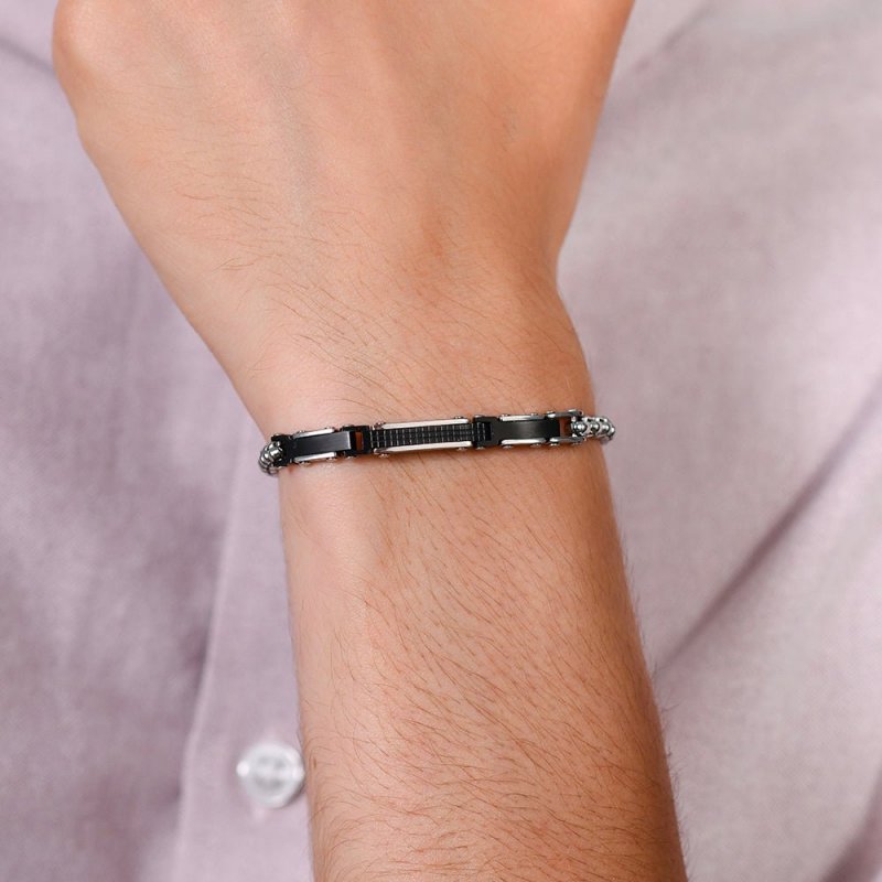 Luca Barra - Bracciale Uomo Acciaio - Elementi Ip Black - Design Moderno
