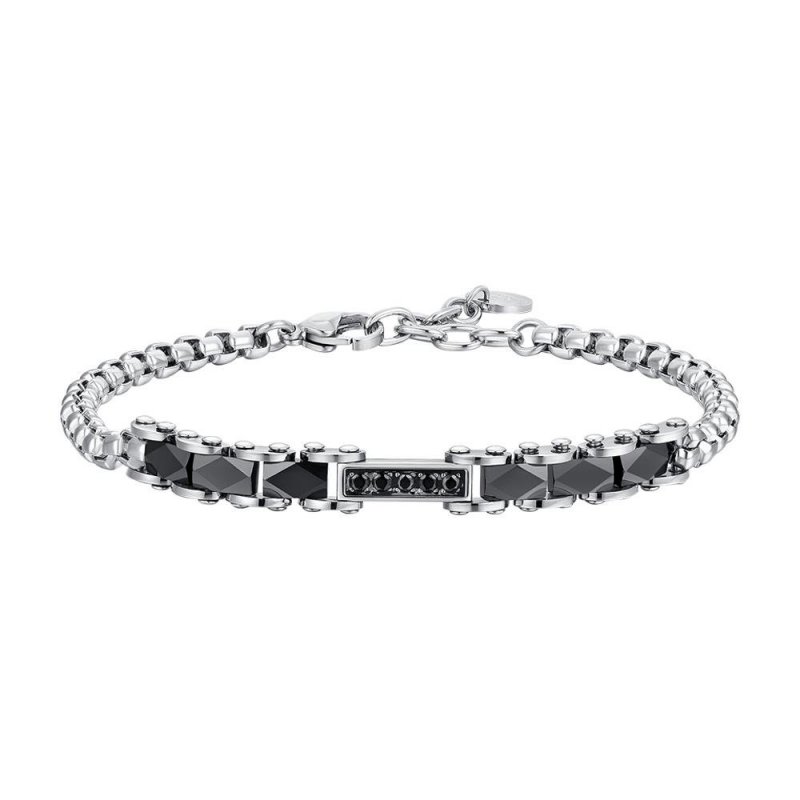 Luca Barra - Bracciale Uomo Acciaio - Ceramica Nera - Zirconi