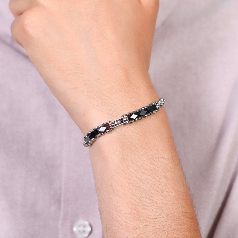 Luca Barra - Bracciale Uomo Acciaio - Ceramica Nera - Zirconi