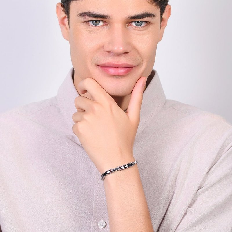 Luca Barra - Bracciale Uomo Acciaio - Ceramica Nera - Zirconi