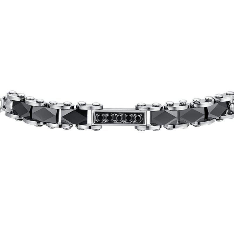 Luca Barra - Bracciale Uomo Acciaio - Ceramica Nera - Zirconi