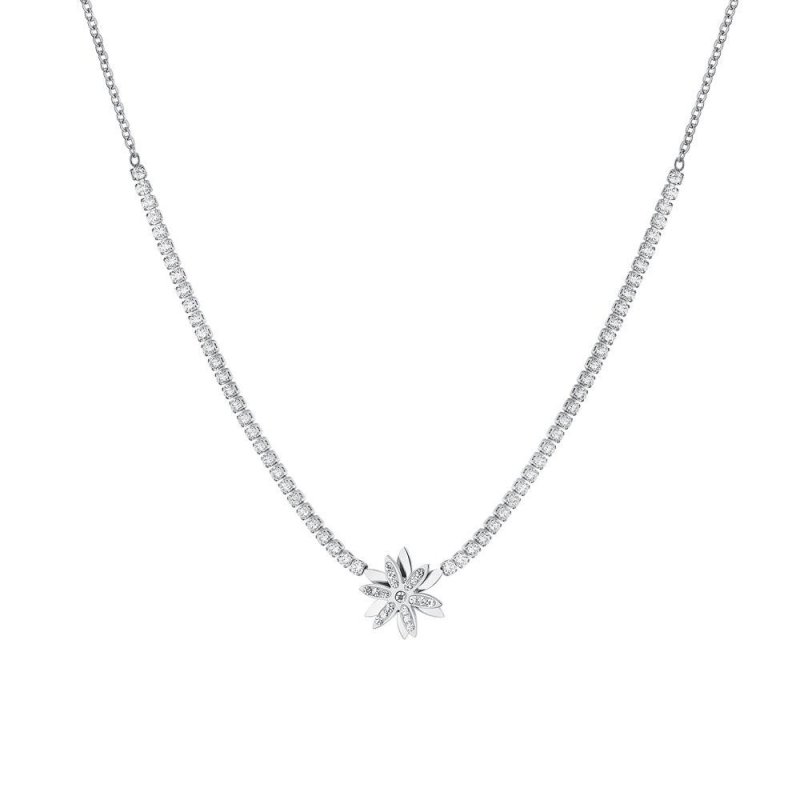 Luca Barra - Collana Tennis Donna - Acciaio - Fiore Girevole