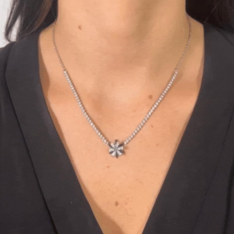 Luca Barra - Collana Tennis Donna - Acciaio - Fiore Girevole
