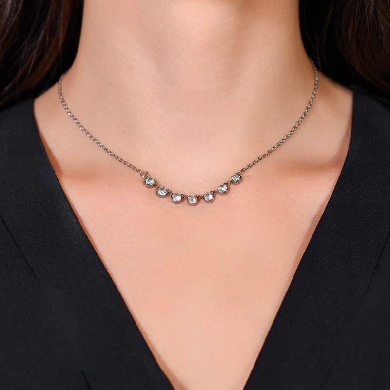 Luca Barra - Collana Donna Acciaio - Cristalli Bianchi - 40+5Cm