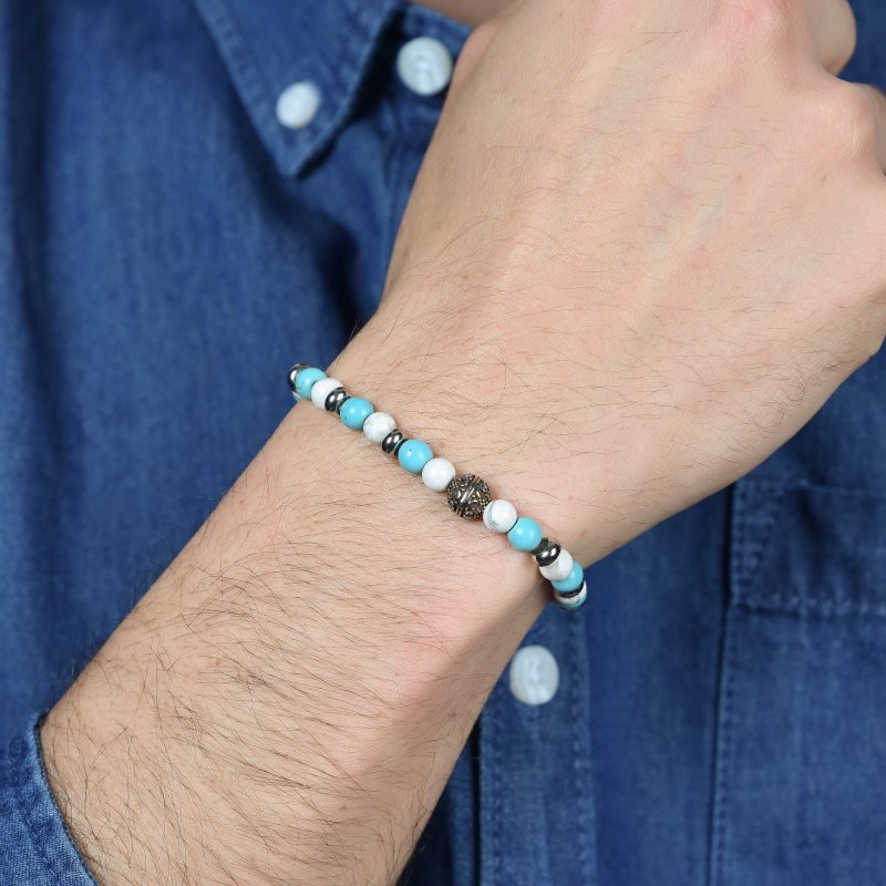 Luca Barra - Bracciale Uomo Elastico - Pietre Blu - Acciaio