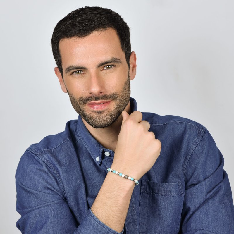 Luca Barra - Bracciale Uomo Elastico - Pietre Blu - Acciaio