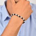 Luca Barra - Bracciale Uomo Elastico - Pietre Nere Bianche - Acciaio