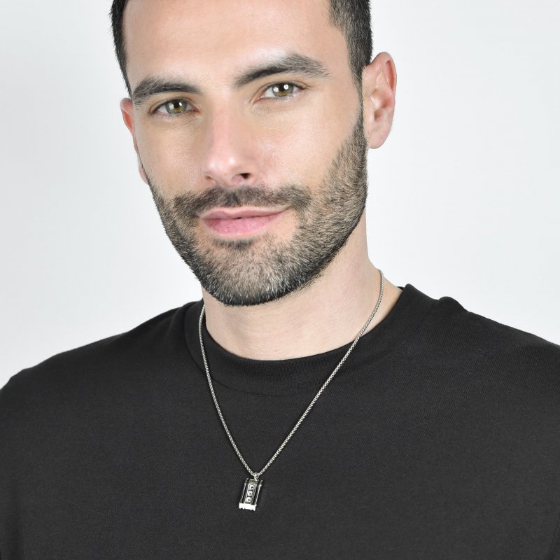 Luca Barra - Collana Uomo - Acciaio - Cristalli Neri