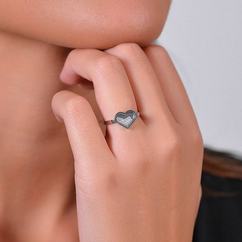 Luca Barra - Anello Cuore Donna - Acciaio - Zirconi