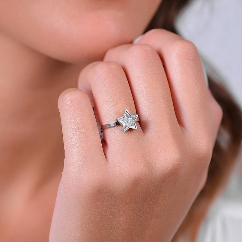 Luca Barra - Anello Donna Stella - Acciaio - Zirconi