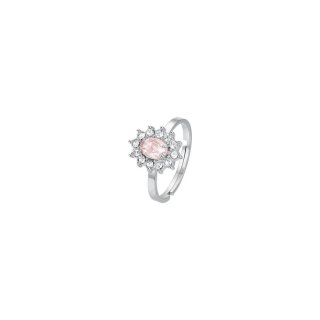 Luca Barra - Anello Donna Acciaio - Cristalli Bianchi - Zircone Rosa