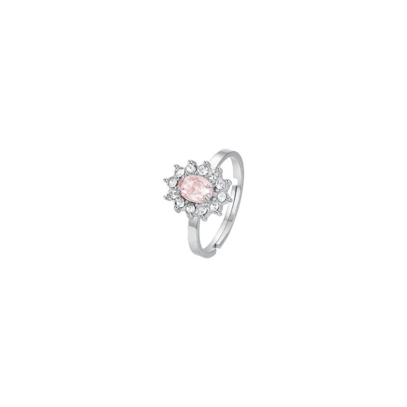 Luca Barra - Anello Donna Acciaio - Cristalli Bianchi - Zircone Rosa