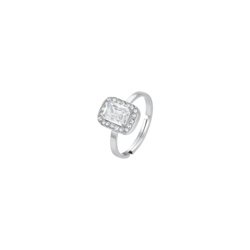 Luca Barra - Anello Donna Acciaio - Cristalli Bianchi - Zircone