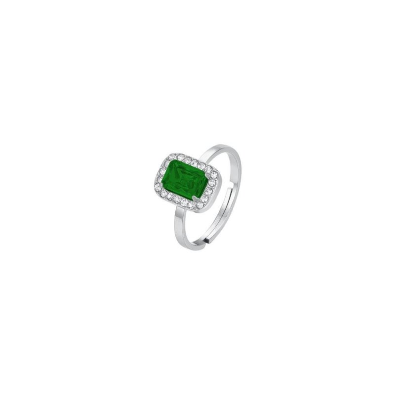 Luca Barra - Anello Donna Acciaio - Cristalli Bianchi - Zircone Verde