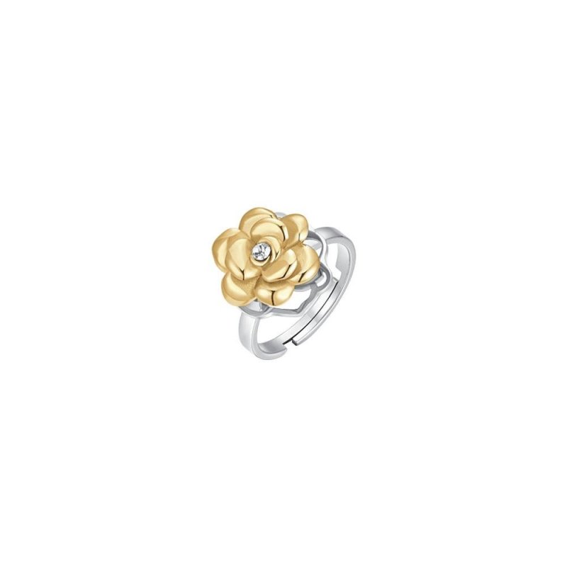 Luca Barra - Anello Donna Acciaio Ip Gold - Rosa Girevole - Cristallo Bianco