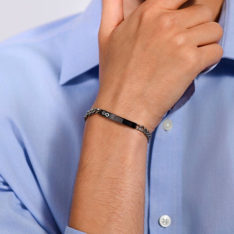 Luca Barra - Bracciale Uomo Acciaio - Piastra Ip Black - Infinito