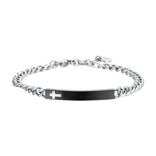 Luca Barra - Bracciale Uomo Acciaio - Piastra Ip Black - Croce
