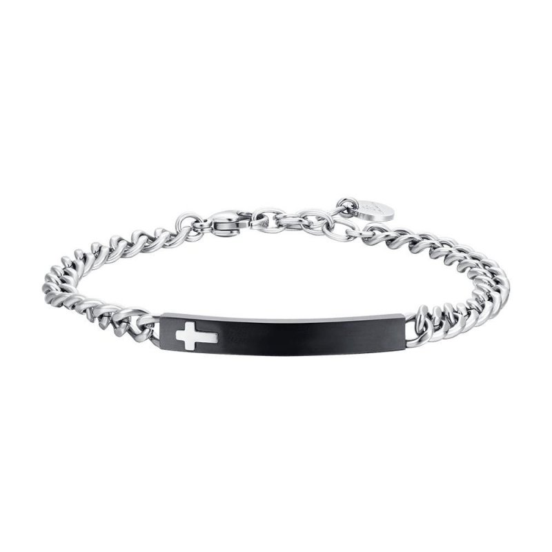 Luca Barra - Bracciale Uomo Acciaio - Piastra Ip Black - Croce