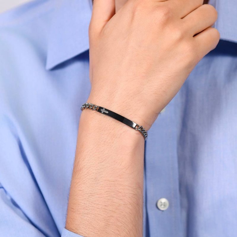 Luca Barra - Bracciale Uomo Acciaio - Piastra Ip Black - Croce